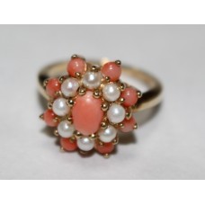 Coral & Pearl 9ct Gold Ring