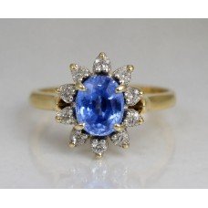 Cornflower Blue Sapphire & Diamond Cluster Ring