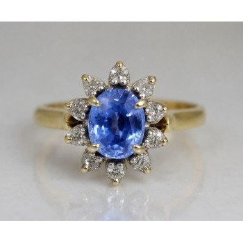 Cornflower Blue Sapphire & Diamond Cluster Ring Cornflower Blue Sapphire & Diamond Cluster Ring