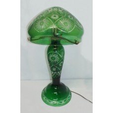 Green Crystal Overlay Cut Glass Mushroom Lamp