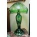 Green Crystal Overlay Cut Glass Mushroom Lamp