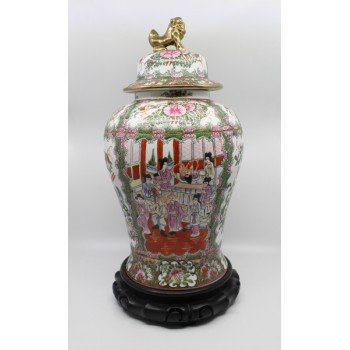 Decorative Chinese Lidded Baluster Vase on Stand