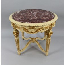 Decorative Painted Marble Topped Carved Wood Centre Table