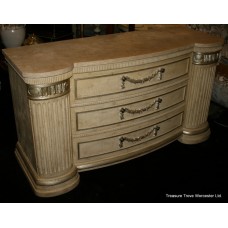 Bow Fronted Decapé Finish Marble Topped Chest of Drawers