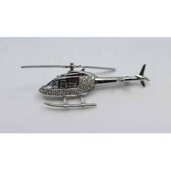Diamond & Aquamarine 18ct White Gold Helicopter Brooch