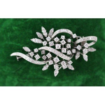 Fine Diamond Set Foliate 18ct. White Gold Brooch