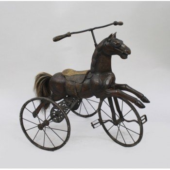 Early 20th c. Carved Wooden Toy Horse Tricycle