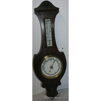 Edwardian Carved Oak Barometer