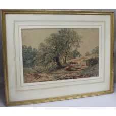 Edwardian Cattle in Landscape Watercolour "On Cannock Chase"