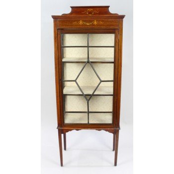 Edwardian Mahogany Glazed Display Cabinet with Painted Decoration