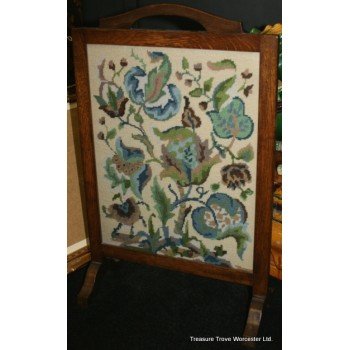 Edwardian Oak Tapestry Fire Screen