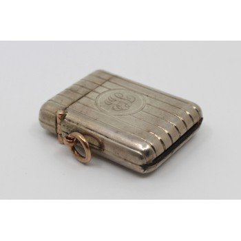 Edwardian Sampson Mordan Solid Silver Vesta Case with Gold Link