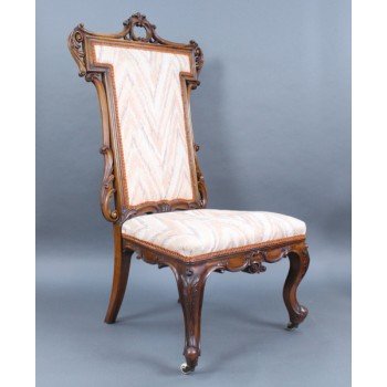 Antique Victorian Carved Walnut Upholstered Chair