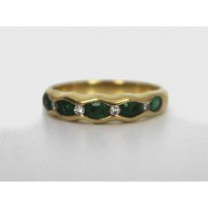 Emerald & Diamond 9 Stone 18ct Gold Ring