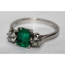 Emerald & Diamond Three Stone Platinum Ring