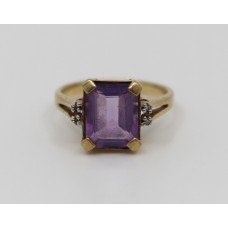 Emerald Cut Amethyst & Diamond 9ct Gold Ring