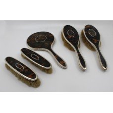 English Five Piece Silver & Tortoiseshell Vanity Brush Set 1923