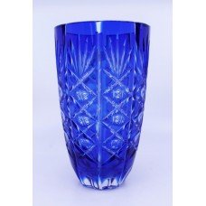 English Vintage Blue Overlay Crystal Glass Vase