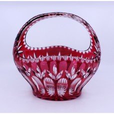 English Vintage Ruby Overlay Crystal Basket