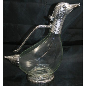 Engraved Silver Plated Glass Duck Claret Jug