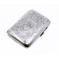 Engraved Solid Silver Early 20th c. Cigarette Case