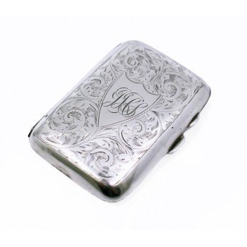 Engraved Solid Silver Early 20th c. Cigarette Case