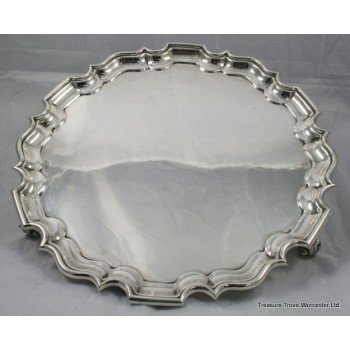 Fine Edwardian Sterling Silver Salver Footed Tray Fully Hallmarked London 1908