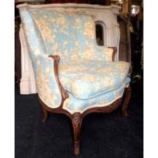 Elegant French Carved Walnut Bergere Armchair