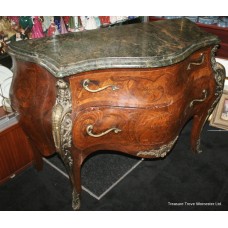 Heavy Bombé Marble Topped French Marquetry Commode