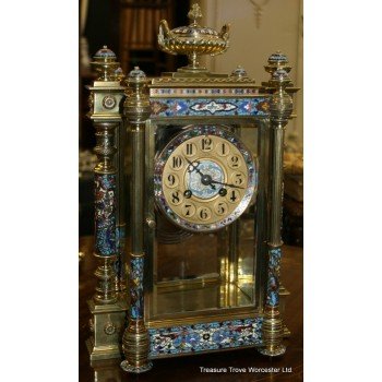 Fine French Cloisonné Enamel & Brass Mantel Clock c.1880