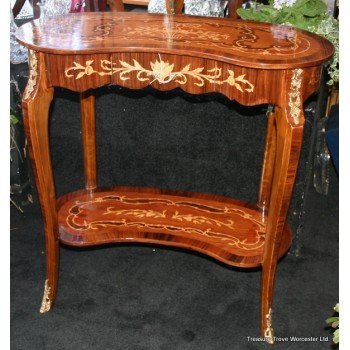 French Inlaid Marquetry Kidney Shaped Side Table