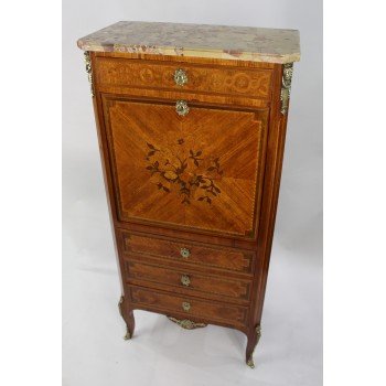 19th c. French Marble Topped Inlaid Escritoire