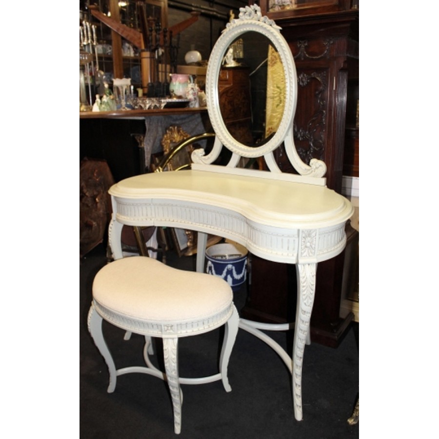 French Painted Carved Wood Kidney, Kidney Shaped Vanity Table