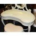 French Painted Carved Wood Kidney Shaped Dressing Table with Mirror & Stool