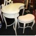 French Painted Carved Wood Kidney Shaped Dressing Table with Mirror & Stool