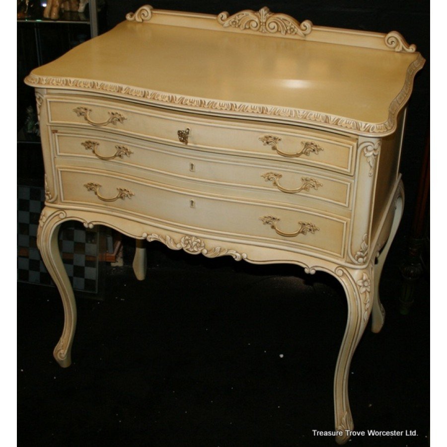 French Antique Cream Painted Lowboy Chest Of Drawers