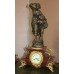 Late 19th c. French Imitation Bronze Spelter & Marble Clock Garniture Set