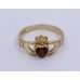 Garnet Claddagh Ring 9ct Yellow Gold