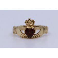 Garnet Claddagh Ring 9ct Yellow Gold