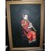 Geisha Girl Playing Flute Genuine Painting Set in Gilt Frame