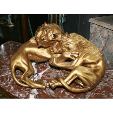 Gilded Sculpture of Lions Fighting