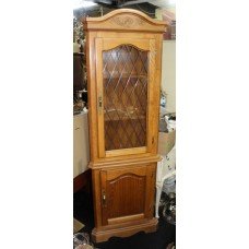 Heavy Reproduction Medium Light Wood Corner Cabinet