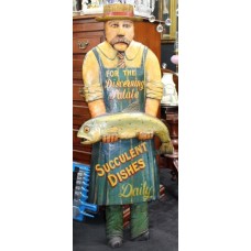 Hand Carved Painted Fishmonger Sign Display