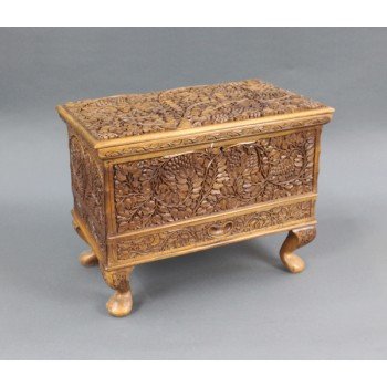 Heavily Carved Footed 19th c. Teak Sewing Chest