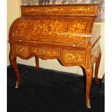 Quality Heavily Inlaid Cylinder Fronted Bureau Desk