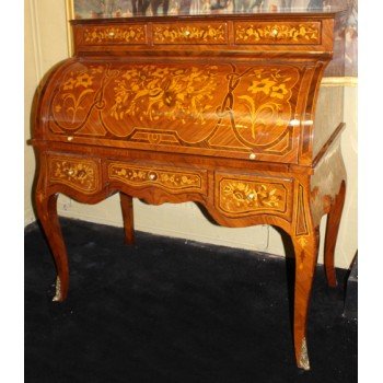 Quality Heavily Inlaid Cylinder Fronted Bureau Desk