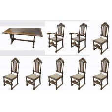 Heavy Oak Refectory Table & 8 Carved Oak Dining Chairs