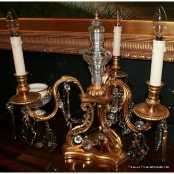 Quality Heavy Ormolu & Crystal Three Light Lamp