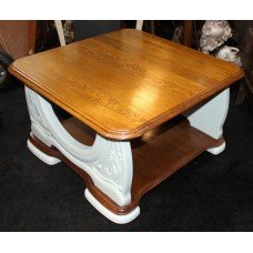 Heavy Solid Carved Wood & French Painted Square Coffee Table