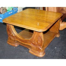 Heavy Solid Oak Carved Square Occasional Coffee Table